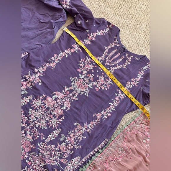 Elegant Purple Embroidered Dress with Pink Accents Brand Hussain Rehar - Picture 14 of 15